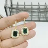 Studörhängen Delikat Kvinna 925 Sterling Silver Green Square Zircon Emerald for Women Girls Statement smycken Bijoux