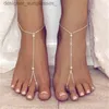 Ankletter Hot Multi-Layer Armband Metal Chain Pearl Blue Stone Pendant Anklet Sandaler Barefoot Beach Foot Bridal Jewelry Wholesale J019L231116