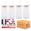 CA US Warehouse 16oz تسامي أكواب البيرة أكواب البيرة مع أغطية الخيزران وقش Tumblers DIY علب علب نقل الحرارة كوكتيل مثلج أكواب ماسون الجرار U1116