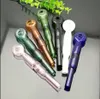 Pipa da fumo Mini bong in vetro narghilè Forma in metallo colorato Piatto per fumo dritto in vetro con ugello di aspirazione a bocca piatta di colore misto