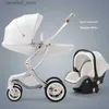 Poussettes # Nouvelle poussette de bébé de luxe peut s'asseoir et s'allonger poussette pliante bidirectionnelle nouveau-né bébé poussette blanc coquille d'oeuf en cuir PU landau Q231116