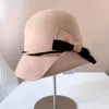 Berets elegante preto branco mulheres chapéu de lã quente feltro inverno fedora bowknot cloche bowler senhoras festa casamento