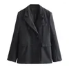 Garnitury damskie Węgło szare proste blezery dla kobiet biuro dwustronne Blazer Woman 2023 Faux Wool Zewnętrzna odzież z długimi rękawami klasyka