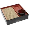 Conjuntos de utensílios de jantar 1 conjunto de estilo de macarrão frio de estilo japonês prato de macarrão retangular com tapete de bambu