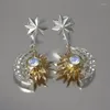 Kolczyki Dangle Creative Fashion Sun Moon Vintage Jewelry Srebrny kolor Metal Inkrustowany Moonstone Star dla kobiet