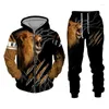 Herrspår 2023 Tracksuit 3d Lion Print dragkedja Hoodies Sweatshirts Pants Set Casual Herrkläder Autumn Winter Winter