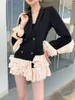 Women's Suits Luxury Designer Fashion Notched Collar Long-Sleeved Blazer Coat Autumn Double Breasted Sweet Ruffles Patchwork Chic Top Female