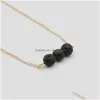 Pendant Necklaces Sier Gold Color Black Lava Stone Bead Necklace Volcanic Rock Aromatherapy Essential Oil Diffuser For Women Dhgarden Dhso3