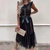 Sukienki swobodne Kobiety Summer Elegancka duża sukienka na przyjęcie weselne Białe rękawowe koronkowe eleganckie eleganckie falbany plisowane długie vestido