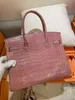 Handtasche Crocodile Leder 7A Quality Echte Handswen 25 cm Totes Marke Farbwachs Line Stitching Fast2p14