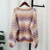 Suéteres femininos Hsa 2023 Mulheres Gradiente Pulôver Suéter Outono Inverno Harajuku Preguiçoso Vento Redondo Pescoço Knitwear Top Doce Colorido Kinned Tops