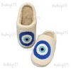 Pantofole ASIFN Pantofola di alta qualità Modello moda Scarpe Evil Eyes Ricamo blu Pantofole calde per la casa Occhi del diavolo per uomo e donna T231116