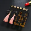 Orecchini pendenti vintage geometrico elefante bottone orecchio pin nappa pendente quadrato per le donne regalo di gioielli placcati oro moda multilivello
