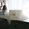 Berets Elegant Women White BIg Bow Fedoras Headwear Satin Flower Wedding Hat Bride Cocktail Party Formal Veil Fascinator 2023