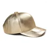 Casquettes de balle Casquette de baseball Snapback de marque de mode Femmes Hommes Gorra Street Chapeaux en cuir véritable pour dames Silvery Gold