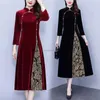 Roupas étnicas 2023 Chinês Vintage Veludo Melhorado Longo Cheongsam Moda Plus Size Qipao Vestido Manga Slim Mulheres Diariamente Elegante S852