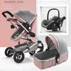 Strollers# 3 in 1 baby stroller 0 to 3 years four wheels stroller baby cars Luxury Multifunctional BABY carriage High Landscape newborn car Q231116