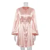 Robes décontractées Sexy col en V profond jupe à manches lanterne pour les femmes 2023 rose moulante Mini robe tenues de boîte de nuit à volants personnalité
