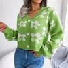 Women's Blouses Contrast Color Flower Lantern Sleeve Cardigan Sweater Red Wind Coat Real Time Shooting Autumn And Winter Fashion 2023 Networ