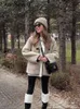 Kadın Yün Karışımları Sonbahar Kış Kadın Sahte Kürk Matar Zarif Uzun Kollu Cep Tek Göğüslü Kadın Ceket Sıradan O Neck Lady Ceketler 231116
