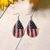 Dangle Earrings Stars And Stripes Teardrop American Flag Wood & Acrylic Circle Red White Blue 4th Of July Jewelry Patriotic