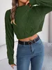 Kvinnor tröjor Autumn Winter Solid Short Sweater Casual Sticked Long Sleeve Pullover Women Clothing Crop Gray Army Green Red 231115