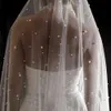 Inne modne akcesoria Perły Bridal Veil 2 poziomy Blusher Wedding Veil Drop Veil Cover twarz biała/kości słoniowej/szampana velos de noiva koraliki katedra 300 cm J230416