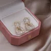 Boucles d'oreilles pendantes en forme de corée du sud, bijoux à la mode, plaqué or 14 carats, carré de luxe en Zircon, accessoires de soirée élégants pour femmes