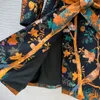 Fashion Coats European Women Trench marka 2023 Autumn/Winter New Forest Bird and Beast Pattern Burekl Lapel Long Płaszcz