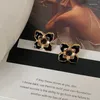 Boucles d'oreilles à clous pour femmes, tempérament rétro français, doux temps, fleur noire, mode, bijoux élégants en métal, cadeaux