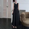 Casual Kleider HOUZHOU Vintage Y2k Langes, Figurbetontes Kleid Frauen Koreanische Mode Ästhetisch Schick Und Elegant Korsett Einfaches Schwarzes Sommerkleid Harajuku