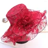 Cappelli a tesa larga Moda Donna Lady Primavera Estate Cappello da sole da viaggio pieghevole con fiori in pizzo granata