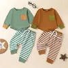 Clothing Sets Born Toddler Girl Boys Fall Outfits Contrast Color Pocket Long Sleeve T-Shirts Stripe Pants Set 0-4Years