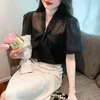 Damesblouses Koreaanse kantoor dame elegant veter boog shirt vrouwen mode satijn lantaarn mouw 2023 zomer vrouwelijke witte blouse top