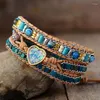 Braccialetti avvolgenti in pelle di lusso Strand Bling Blue Heart Opal Jaspers 3 Strands Statement Bracciale Handmade Bohemian Jewellery Bijoux