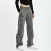 Męskie dżinsy hip -hopowe spodnie z wieloma kieszeniami High Street Lose Fit Fitar Denim Spodni Streetwear Tactical Bottoms