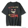 디자이너 패션 의류 럭셔리 티 Tshirts 빈티지 아메리칸 하이 스트리트 비브 교란 B 불꽃 독 세탁 오래된 짧은 슬리브 티셔츠