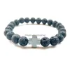 Bracelets de charme 8mm naturel noir pierre de lave turquoise bracelet croix vaolcano aromathérapie diffuseur d'huile essentielle pour les femmes yoga goutte dh7h1