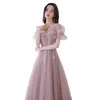 Party Dresses Boat Neck Evening Dress Women Summer A-Line Tulle Birthday Gowns Banquet Temperament Slim Fit Formal Long