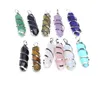 Hänghalsband Hexagonal Crystal Pointed Charms Natural Stone Opal Amethyst platt koppartråd inslaget för smycken som gör DIY -halsband