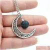 Pendant Necklaces Fashion 14Mm Lava Stone Moon Necklace Volcanic Rock Aromatherapy Essential Oil Diffuser For Women Jewelry Drop Deliv Dhniu