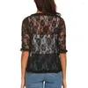 Damesbreien Fashion Summer Tops For Women Half Sleeve Lace Cardigan Frilly Ruffle Blouses Ladies Sheer Short Coats