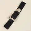 Belts Elastic Waistband Ladies Square Pin Buckle Fashion Belt High Can Stretch Black Wide Leather