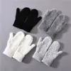 Cinco dedos luvas mulheres cashmere malha luvas de alta qualidade inverno feminino lã espessamento pelúcia moda quente luvas de dedo completo 231115