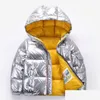 Daunenmantel 2021 Kinder Winterjacke für Kinder Mädchen Sier Gold Jungen Lässige Kapuzenmäntel Babykleidung Outwear Kid Parka Jacken Schnee Dh9Qv