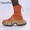 2023 Designer Leder Ankle Kampf Stiefel Für Frauen Dicke Sohle Plattform Kurze Stiefel Flache Beiläufige Schuhe Frauen Botas Mujer