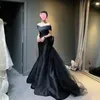 Classic Black Mermaid Evening Dresses Elegant Off The Shoulder Big Bow Tulle Long Train Formal Occasion Party Gowns Corset Back Red Carpet Prom Dress Robes CL2933