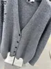 Женский трикотаж 2023, магазин Bazaleas, серый кардиган, повседневный свитер, однобортное вязаное длинное пальто, официальная вязаная верхняя одежда