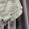 Damen Shorts Mode Frauen Hellgrün Hosen Sommer Mädchen Sexy Botton Pocket Mini Denim Wear A-Linie Quaste Streetwear Y2k