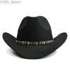 Breda brimhattar hink hattar retro växel stickat läderband kvinnor män /barn barn ullbredd varm cowboy western hatt cowgirl bowler cap (54-57-61cm yq231116